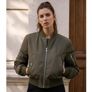 ZARA Olive Green MA-1 Style Bomber Jacket | Padded | NWOT | Size XS